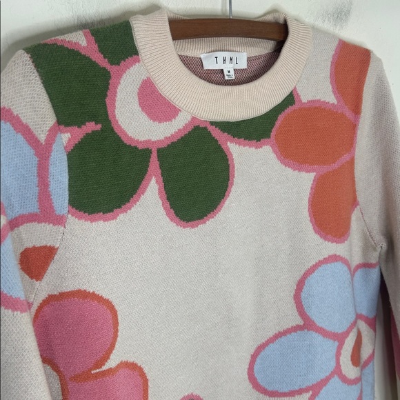 THML Cream Floral Knit Sweater Size Medium - Picture 8 of 13